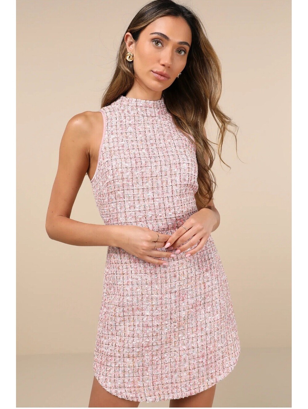 Glittery Poise Pink Multi Tweed Sleeveless Mini Dress NWT